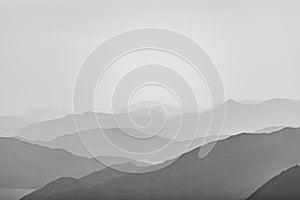 Black and White of Mountain landscape in a heave haze day