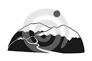 Black and white mountain range silhouette
