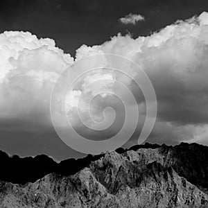 Black and white mountains & clouds