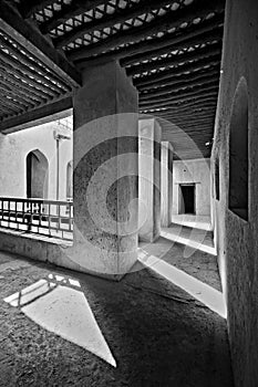 Black and white Rustaq fort interior Oman photo