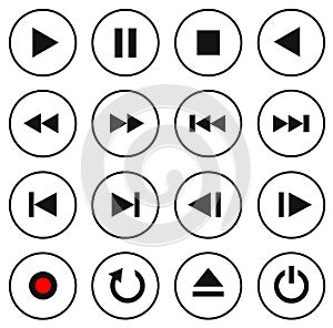 Black and white multimedia control button/icon set