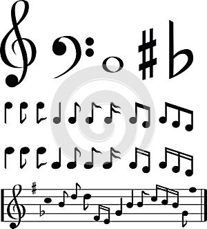 Black and white music note selection
