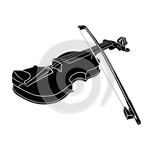Black - White Musical instrument violin with fiddlestick on a background.