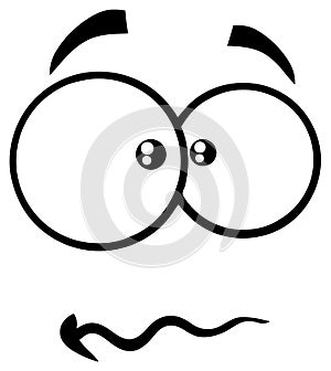 Black And White Nervous Cartoon Funny Face With Panic Expression