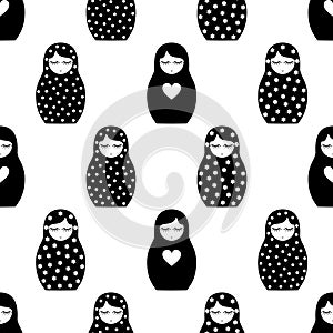 Black and white nested doll Matrioshka illustration.