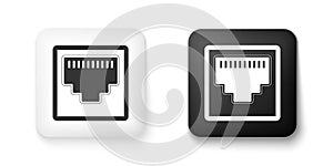 Black and white Network port - cable socket icon isolated on white background. LAN port icon. Ethernet simple icon