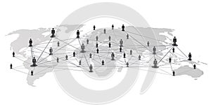 Black and White Networks, Business or Social Media Connections Concept Design with World Map and Polygonal Mesh on Isolated White