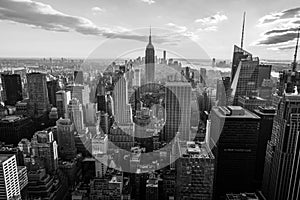 Black and White New York City Manhattan skyline at sunset, view from Top of the Rock, Rockfeller Center, United States photo