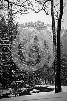 Black and white Nosal Peak in winter