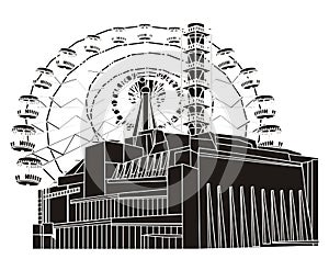 Black and white NPP with ferris wheel