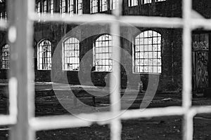 black and white old broken windows