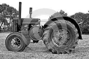 Black and White: Old classic tractor