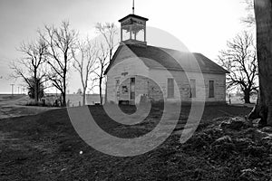 Black and white old fishhook methodist church sunrise