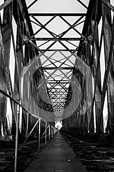 Black and white old industrial railway railroad iron bridge cent