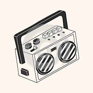 Black and white Old School radio cassette tape player