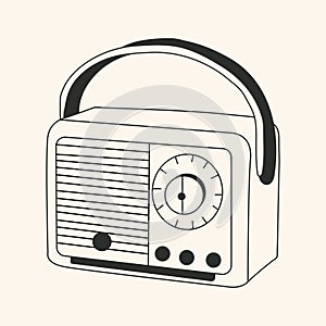 Black and white Old School radio cassette tape player icon
