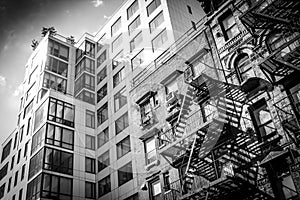 Black and white old urban building in Manhattan