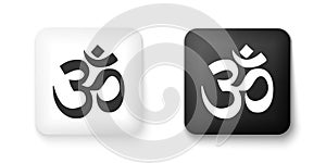 Black and white Om or Aum Indian sacred sound icon isolated on white background. The symbol of the divine triad of