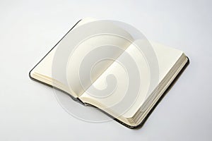 A black and white open book with a white background
