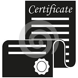 Black and white open certificate scroll silhouette.