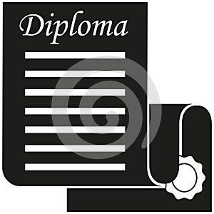 Black and white open diploma scroll silhouette.