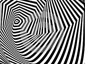 Black and White Opt Art Background. Endless Spiral lines Optical Illusion