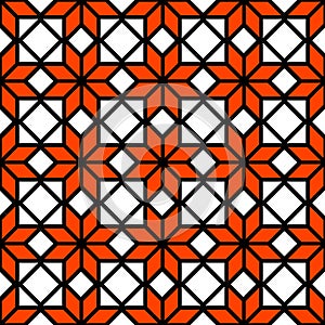 Black white and orange simple star shape geometric seamless pattern, vector