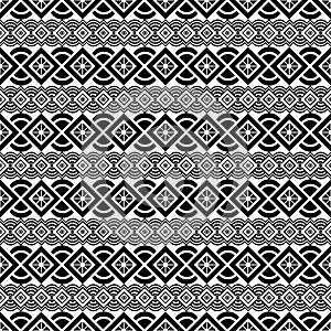 Black and white ornament, graphic ethnic seamless pattern, geometric monochrome background. For fabric design, wrapper, surface,