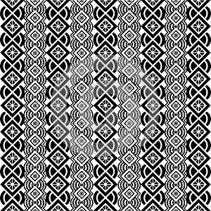 Black and white ornament, graphic ethnic seamless pattern, geometric monochrome background. For fabric design, wrapper, surface,