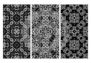 Black and white ornamental seamless patterns. Beautiful set. Elegant prints for fabric, wrapping paper