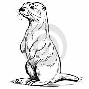 Black And White Otter Drawing: Linear Illustration Inspired By Zbrush And Rockwell Kent