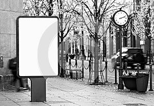 Black and white outdoor billboard mockup on city street