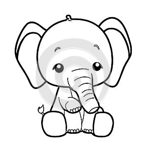 Black and white outline for kids coloring books with cute little elephant.