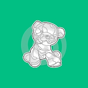 Black and white outline teddy bear sticker. Outline art.