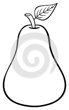 Black And White Outlined Pear Fruit With Leaf Cartoon Drawing Simple Design