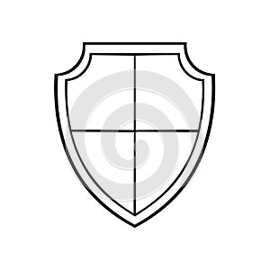 Black and White Outlined Shield Icon Vector Illustration