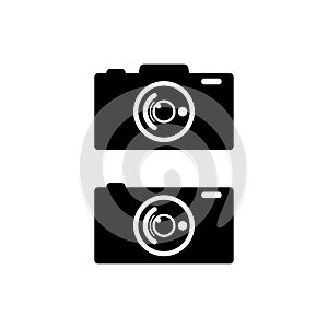 Black and white pack of digital mirrorless camera. Vector illustration or cliaprt.