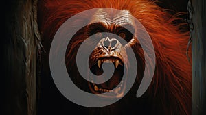 Angry Orangutan: A Captivating Dark Night Portrait photo