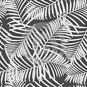 Black And White Palm Leaves Pattern Seamless