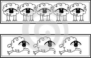 Black and white panel depicting funny lamb
