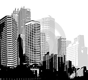 Black and white panorama cities.