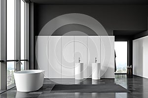 Black and white panoramic bathroom interior