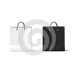 Black and White Paper Bags. Realistic bag illustration isolated on white background. Vector