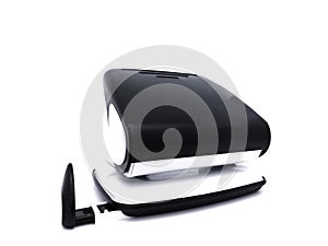 Black and white paper hole puncher, isolated on white background
