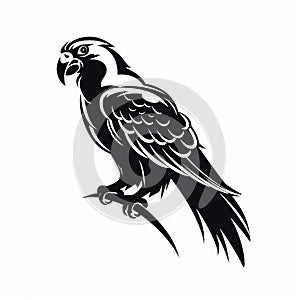 Black And White Parrot On Branch: Stenciled Iconography Tattoo