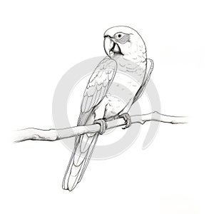 Black And White Parrot Drawing: Editorial Style With Realistic Renderings