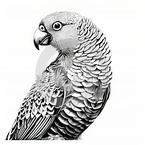 Black And White Parrot Drawing: Kerem Beyit Style With Blink-and-you-miss-it Detail