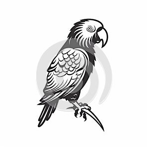 Black And White Parrot Icon On White Background