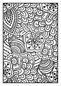 Black and white pattern. Ethnic henna hand drawn background.