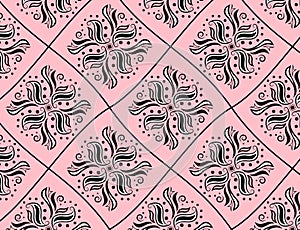 Black and white pattern like rhomb on pink backgro